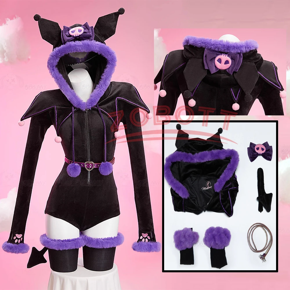 الأرجواني الشيطان تأثيري حلي وذيل المرأة مثير مقنعين ارتداءها الذيل الجوارب مجموعة الأرنب فتاة الكرتون أفخم منامة Kawaii بذلة
