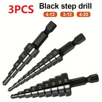3Pcs 3-12mm 4-12mm 4-20mm HSS Straight Groove Step Drill Bit Nitriding Bit Wood Metal Hole Cutter Core Cone Drilling Tools Set