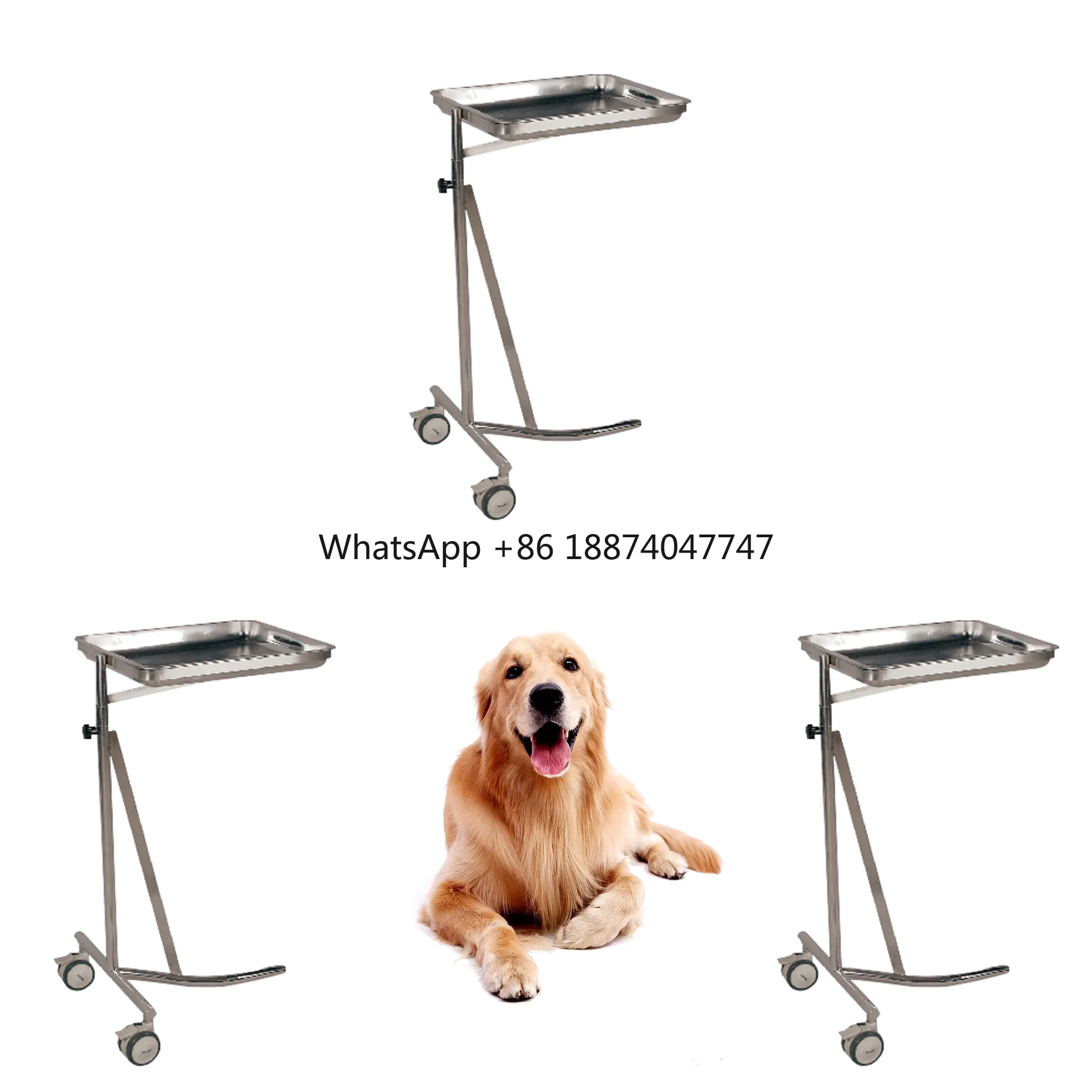 Deep-drawn table top stability stainless steel Mayo Cart Aeolus Vet Hospital swivel castors rounded corners and edges