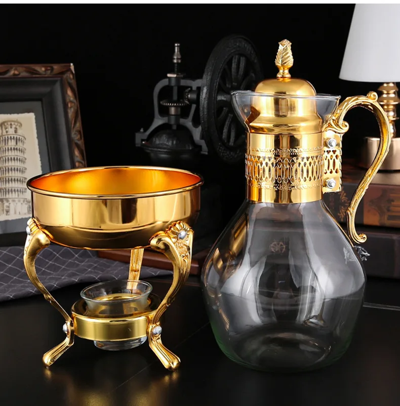 1 Set of Middle Eastern Style Arabic Coffee Pot 3-piece Set Accessible Luxury Retro Candle Heating Stove Glass Coffee Pot Gold Silver