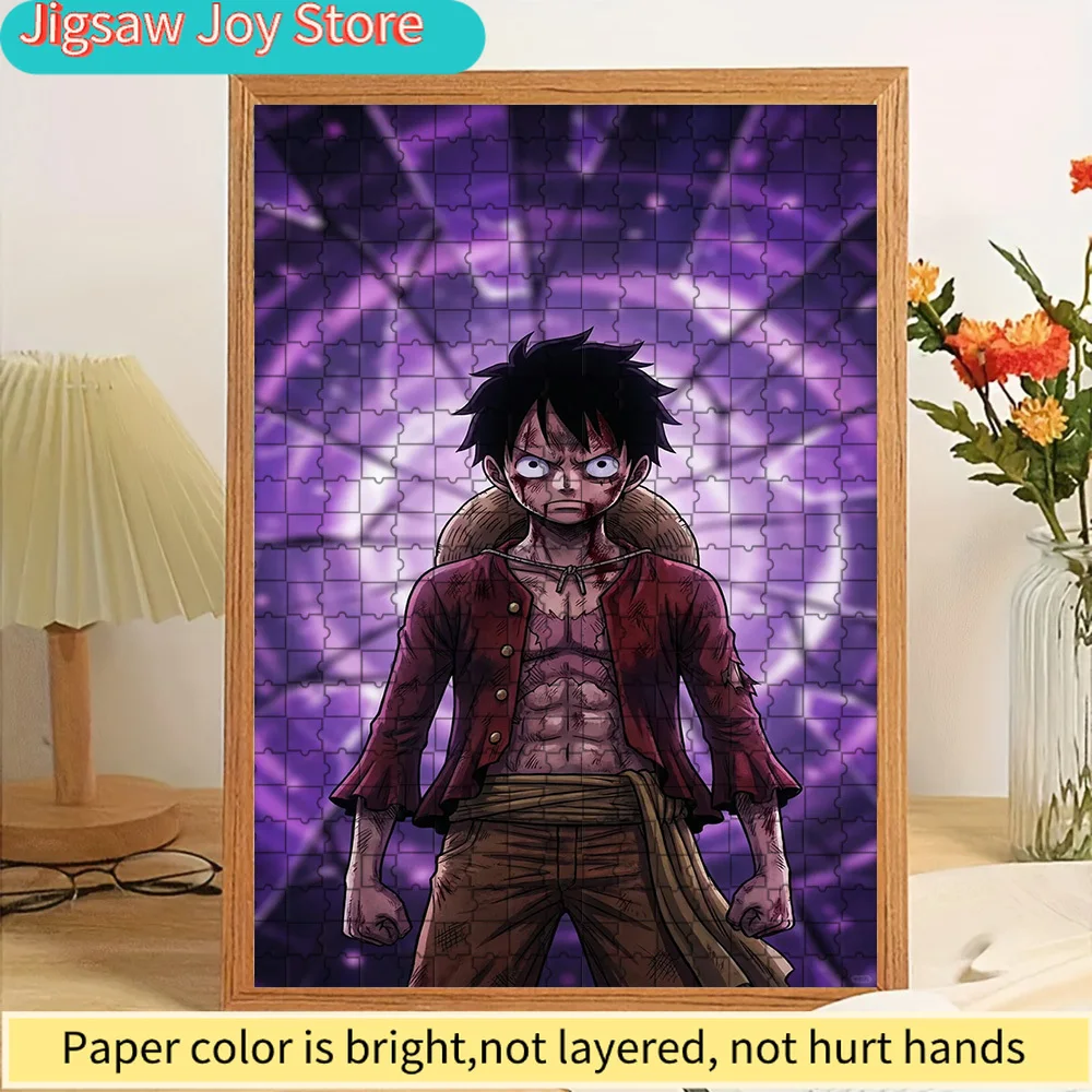 

One Piece Monkey D. Luffy Battle-Scarred Determined Stance Purple Glowing Conqueror's Haki Background Art Paper Jigsaw Puzzle, A