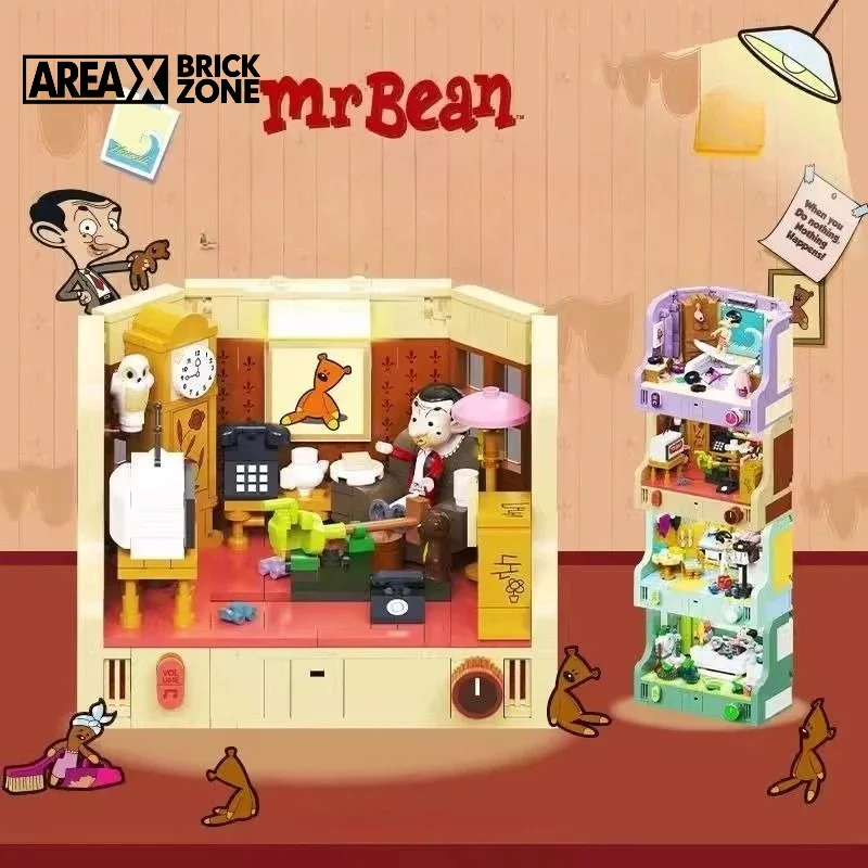 AREAX Anime Mr.Bean House Scene Series Building Block Children's Plaything Home Decor Educational Toys for Kids Holiday Gift