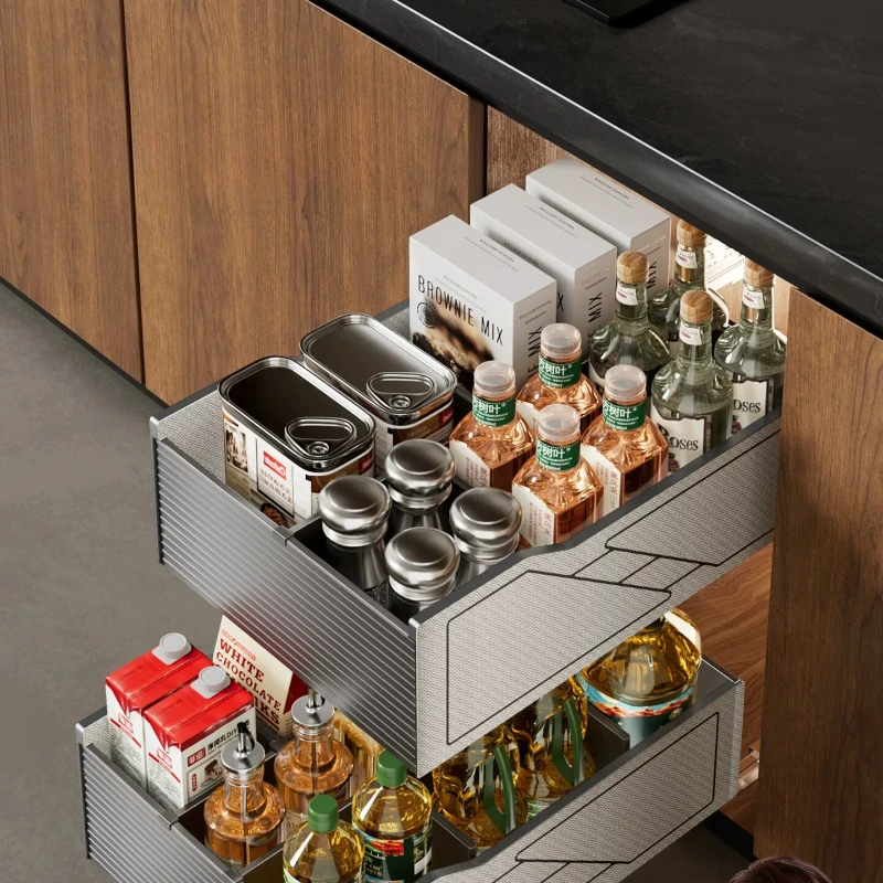 YJQ double-layer cabinet seasoning basket drawer type stainless steel kitchen storage bowl seasoning dish rack