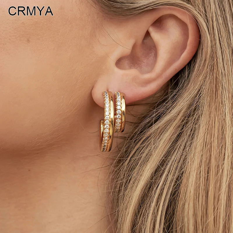 CRMYA Gold-color Hoop Earrings For Women Fashion CZ Zircon Piercing Big Circle Women's Huggies Earrings 2023 Jewelry Wholesale