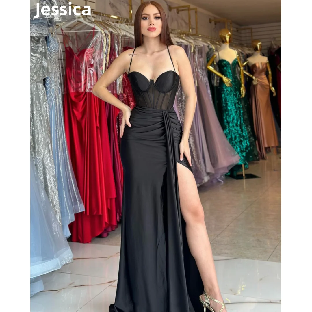 

Jessica Black Prom Dresses Sexy Mermaid Side Slit Corset Evening Dresses Special Occasion Wedding Party Dress Robes De Soirée