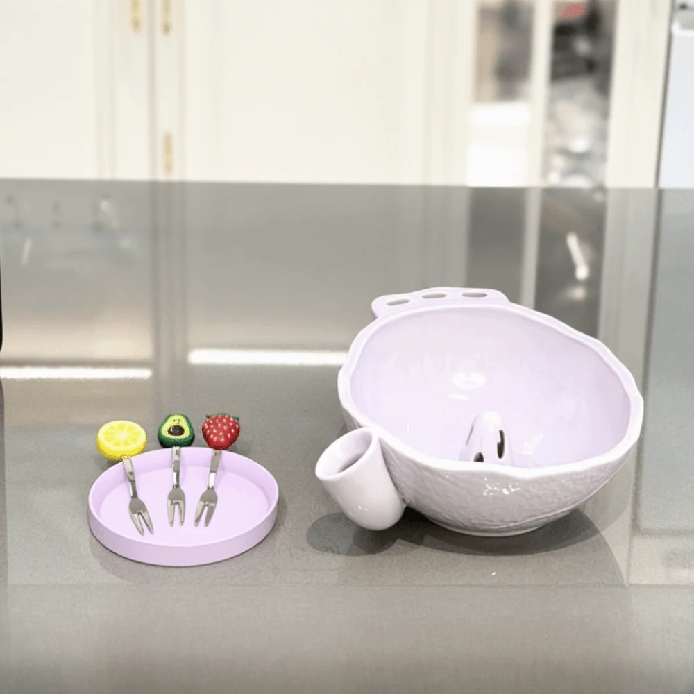 Large Capacity Berry Washing Bowl Drainage Holes 360 Degree Rotating Self-Spinning Berry Bowl with Fruit Forks Easy Clean