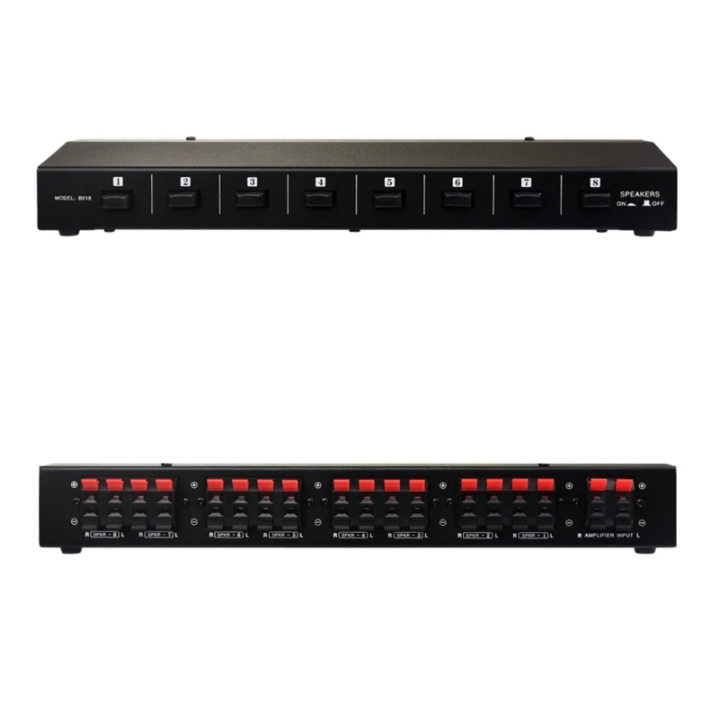 1 Input 8 Output Sound Selector Amplifiers Speaker Switcher Box 10Hz-50KHz Sound Switching Distributor 4-16Ω