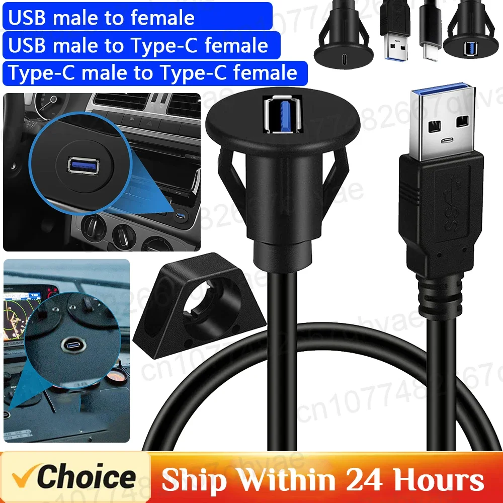 1M USB 3.0 Stecker auf Buchse Panel Mount Kabel 5Gbps USB C 3.0 Panel Mount Verlängerungskabel für Auto LKW Boot Motorrad Armaturenbrett