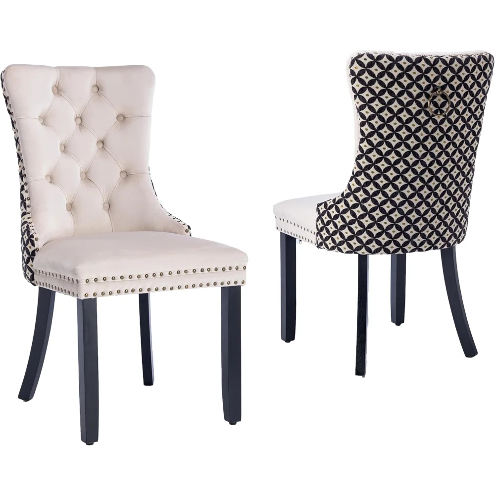 

Velvet Dining Chairs Set of 2, Tufted Dining Room Chair with Nailhead Ring Pull Trim, Upholstered Dining Chair