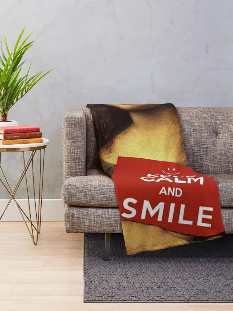 Mona Lisa Says: Keep Calm And Smile Throw Blanket Soft Big Travel for sofa Blankets