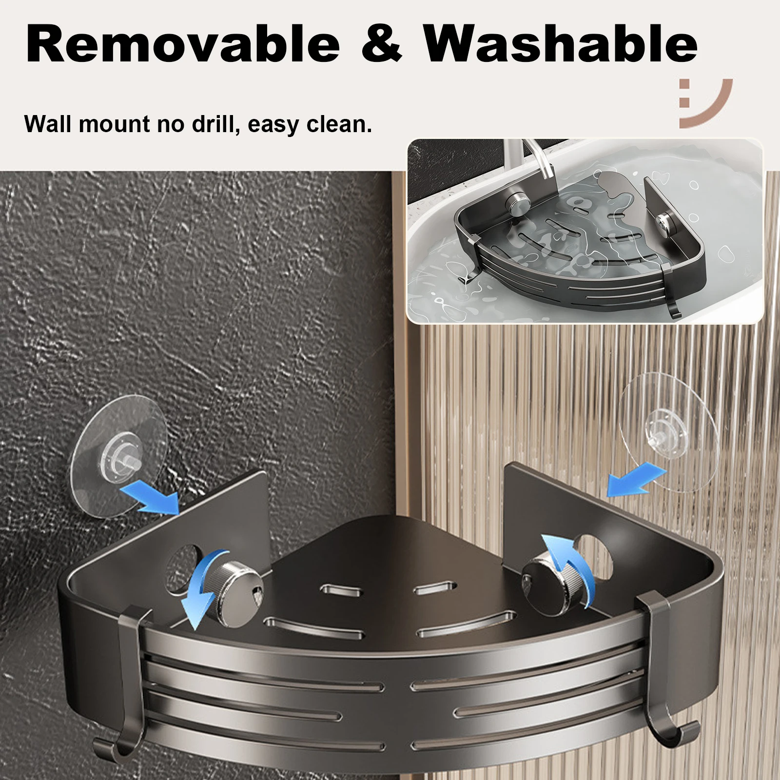 Shower Corner Rack Bathroom Shelf Wall Mounted for Shower Shampoo Bottle Orangizer Storage Punch-free Bathroom Accessories - view 5
