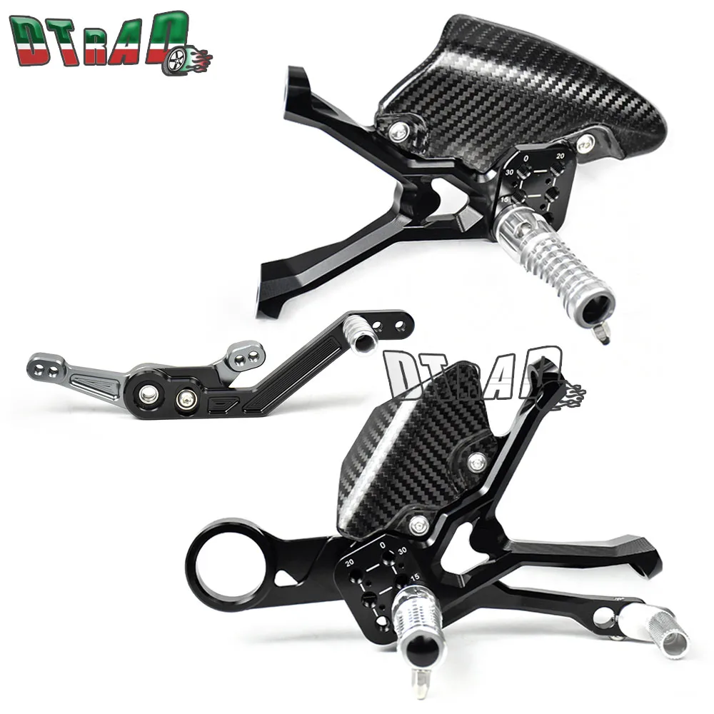 Motorcycle Adjustable Rearsets For BMW S1000RR M1000RR 2019-2024 S1000R 2021+ CNC Foot Pedals FootRests Carbon Fiber Heel Plates