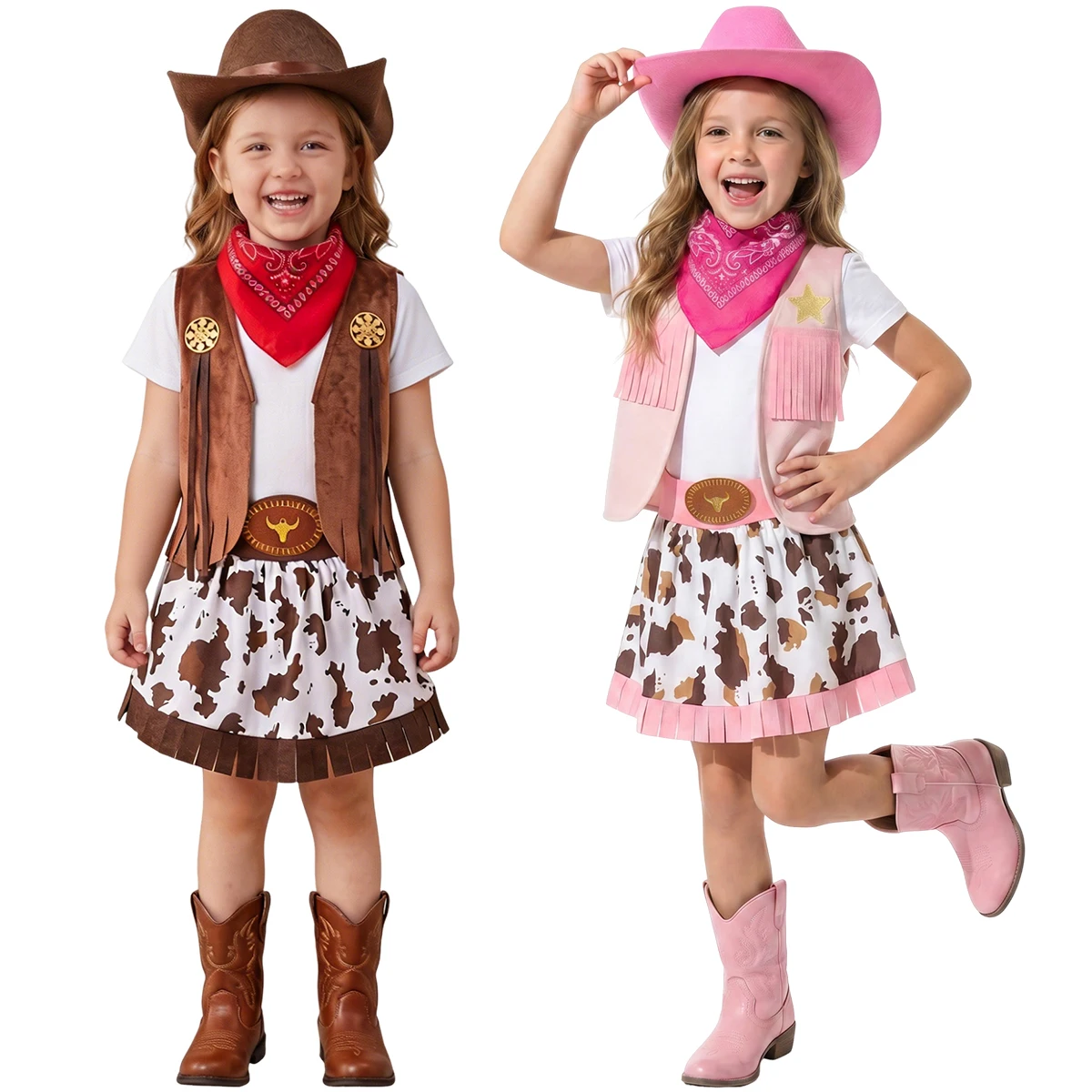Kids Cowgirl Clothes Sets Cowboy Cosplay Clothing Western Themed Carnival Halloween Cosplay Dress Up Outfit Performance Wear