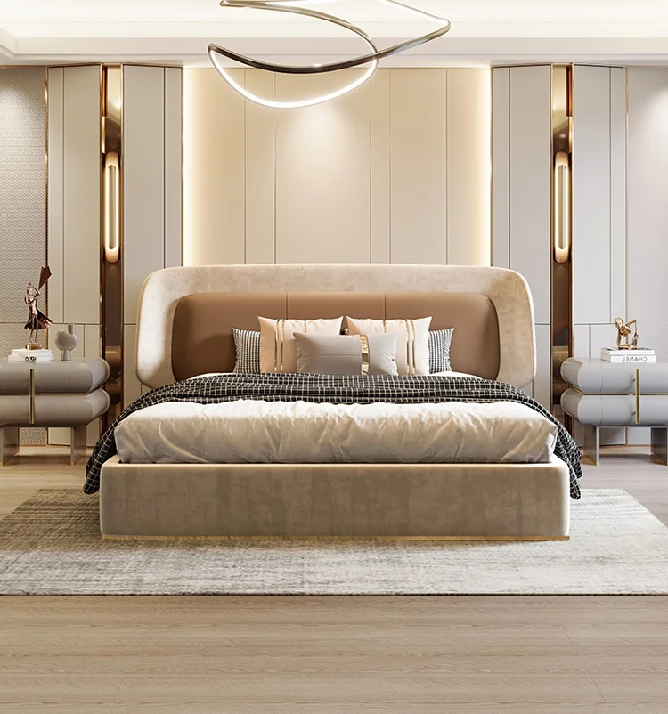 

Italian light luxury leather double bed scrub technology leather modern senior wedding bed bedroom furniture new products