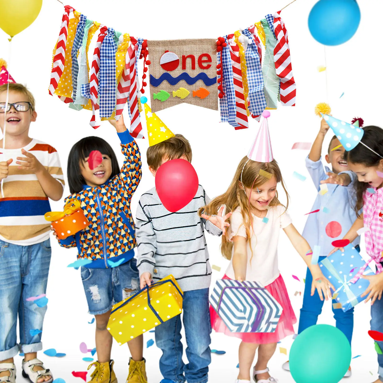 

1 шт. баннер для дня рождения в рыбацкой тематике, красочный тканевый подвесной декор для первого дня рождения, реквизит для фотозоны, украшение для вечеринки