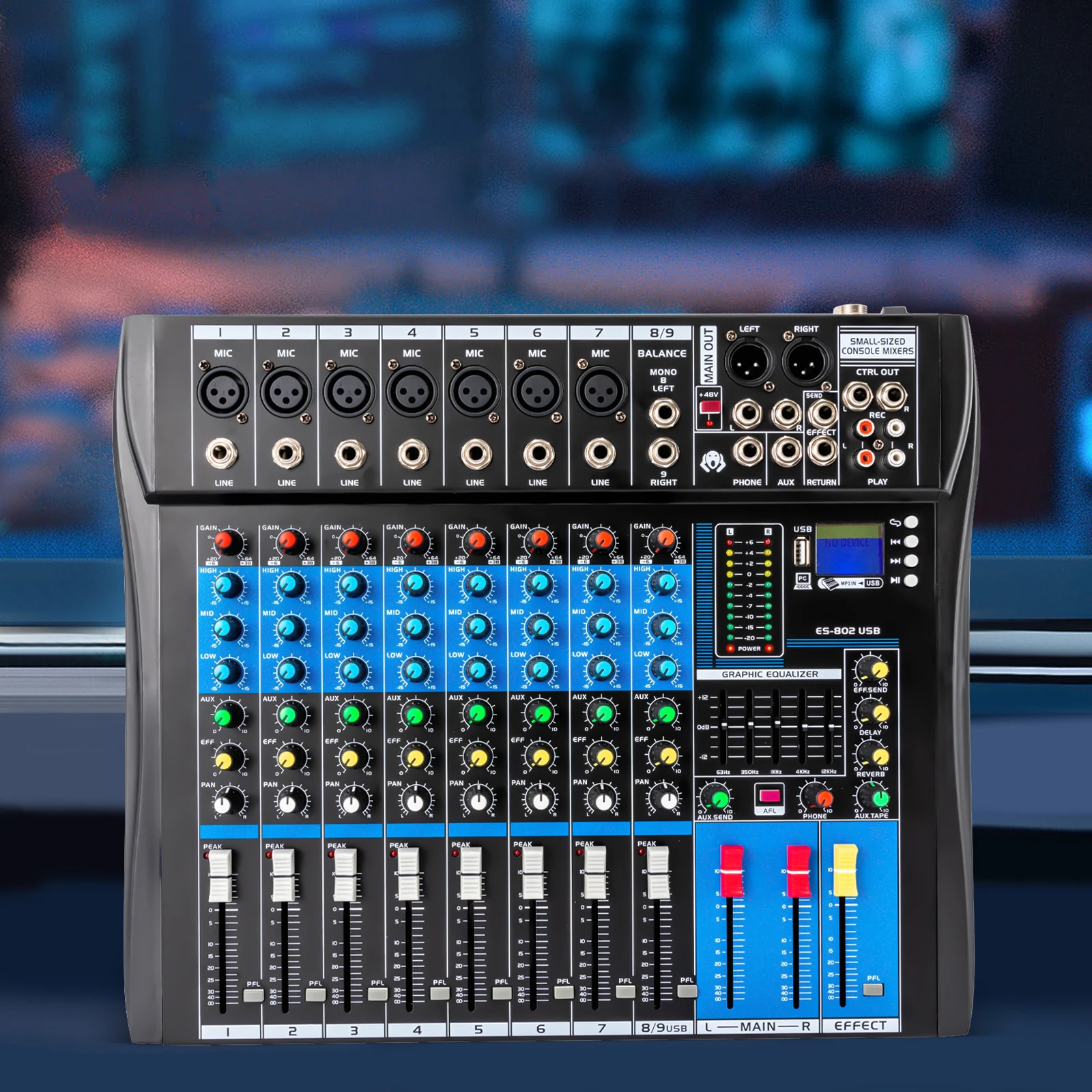 Professional 8 Channel Stereo Sound Mixer Bluetooth USB Recording Computer Playback Phantom Power USB Digital Audio Mixer