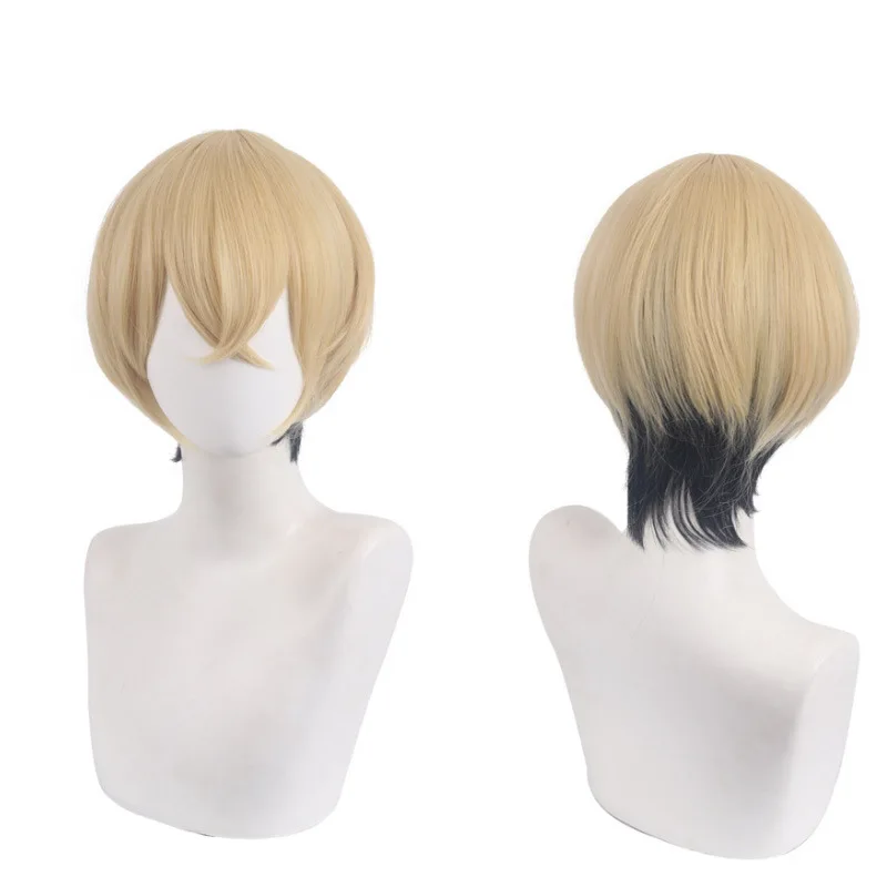 

Synthetic Wig Blonde Ombre Black Color Anime Cosplay Costume Party Heat Resistant Hair for Women Middle Part Adjustable Strap