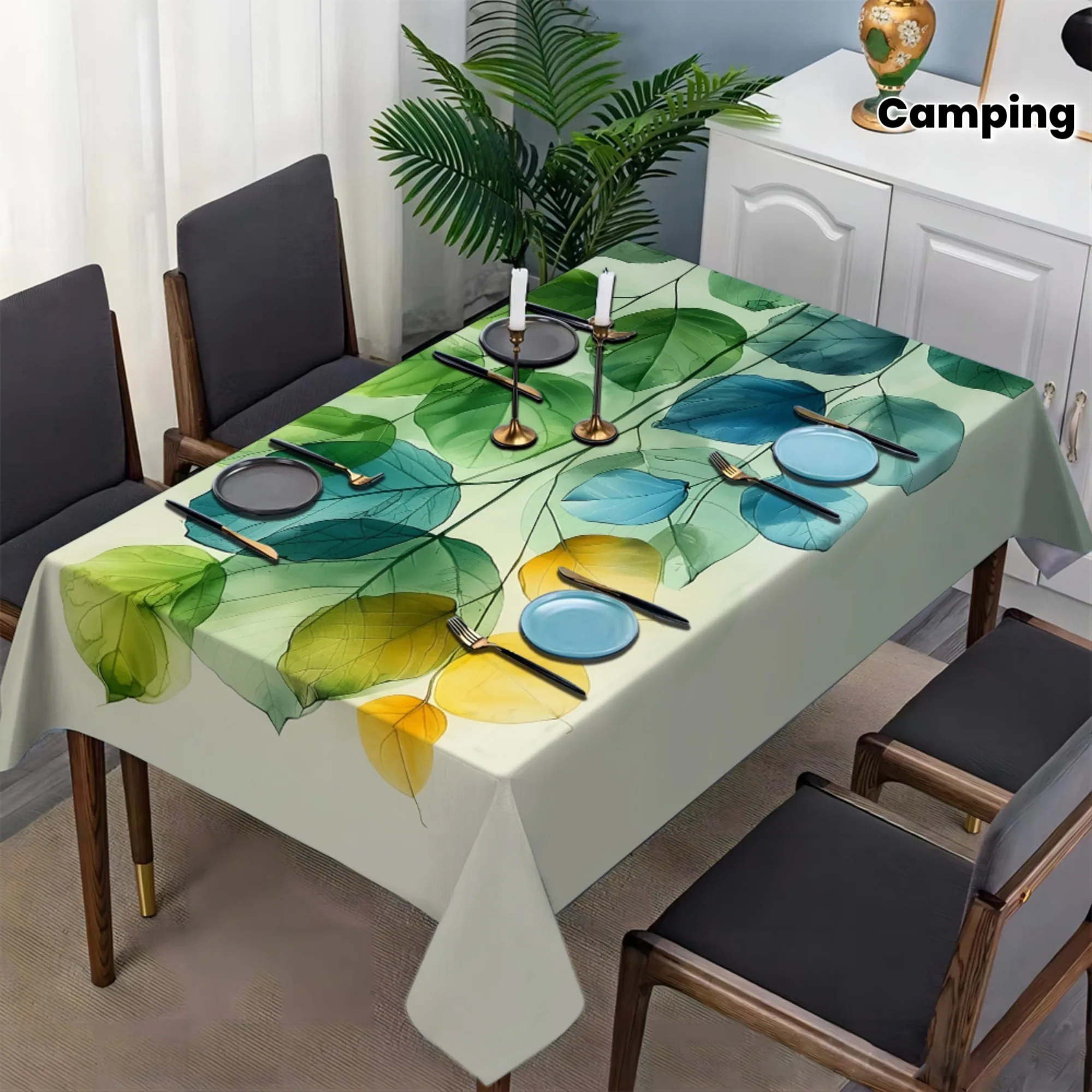 1pc Gradient Leaf Print Tablecloth, Suitable for Camping - The Printed Design Is Perfect for Picnics, Holiday Meals, and Parties