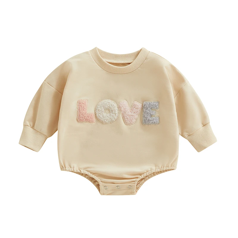 

SUNSIOM Infant Baby Girl Romper Sweatshirt Love Embroidered Long Sleeve Bodysuit Crewneck Pullover Valentines Day Outfit Clothes
