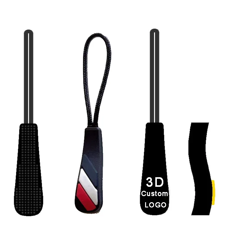 

1000pcs Customized 3D LOGO Ring Zip Puller Soft PVC Drop Plastic Sliders Soft Rubber Label Tag Silicone Bag Zipper Clothes