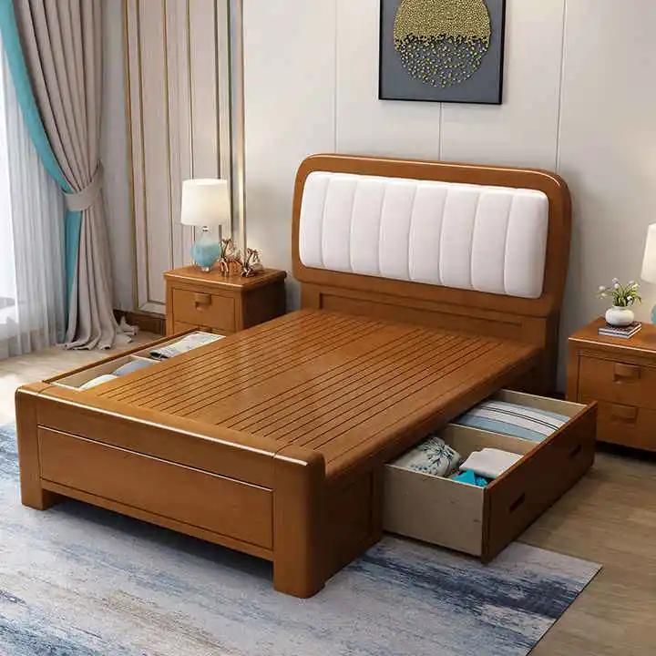！@High Quality Modern Multi-Functional Kids Boy Girl Solid Wood Bed Full Twin Size Beds Storage for Children's Bedroom 4 Colors