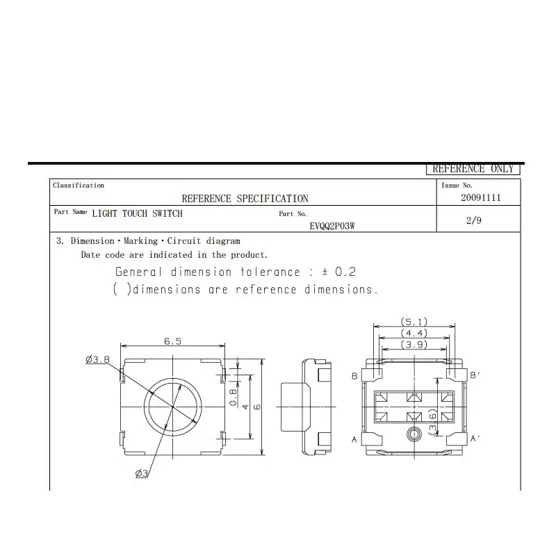 8pcs/lots Imported from Japan EVQ3Q203W Tactile Switch 6*6*3.1 SMT 4-pin Tap Reset Button Microswitch