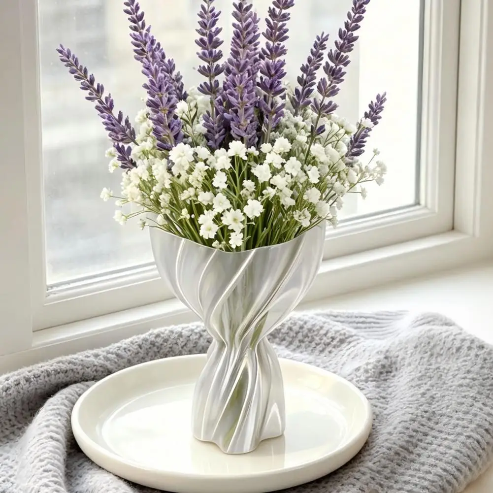 3D Printed Cream Color Vase, Silk Texture Art Vases For Living Room Entryway Minimalist Modern Table Decor Unique Gift