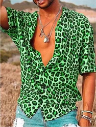 2024 new men's shirt leopard print print shirt Hawaiian daily short sleeved button comfortable casual men's clothing