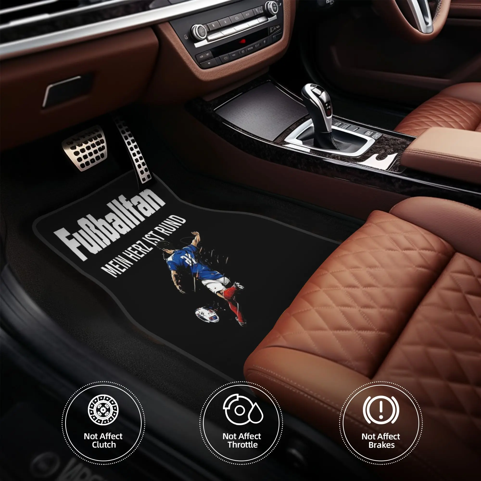 4pcs Football Fan My Heart Is Round Pillow Car Floor Mats, Durable, Fit For Cars, Ideal Gift, Vehicle Interior Mats, Playful Des