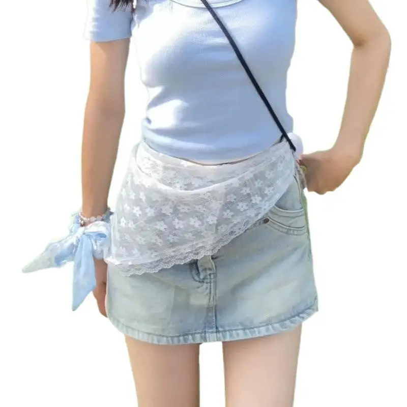 INS Blogger Lace Layered Gauze Skirt Y2k Streetwear Apron Wrap Skirt Lace Up Matching Pants Spicy Girl Stacked Y2k Wrap Skirt
