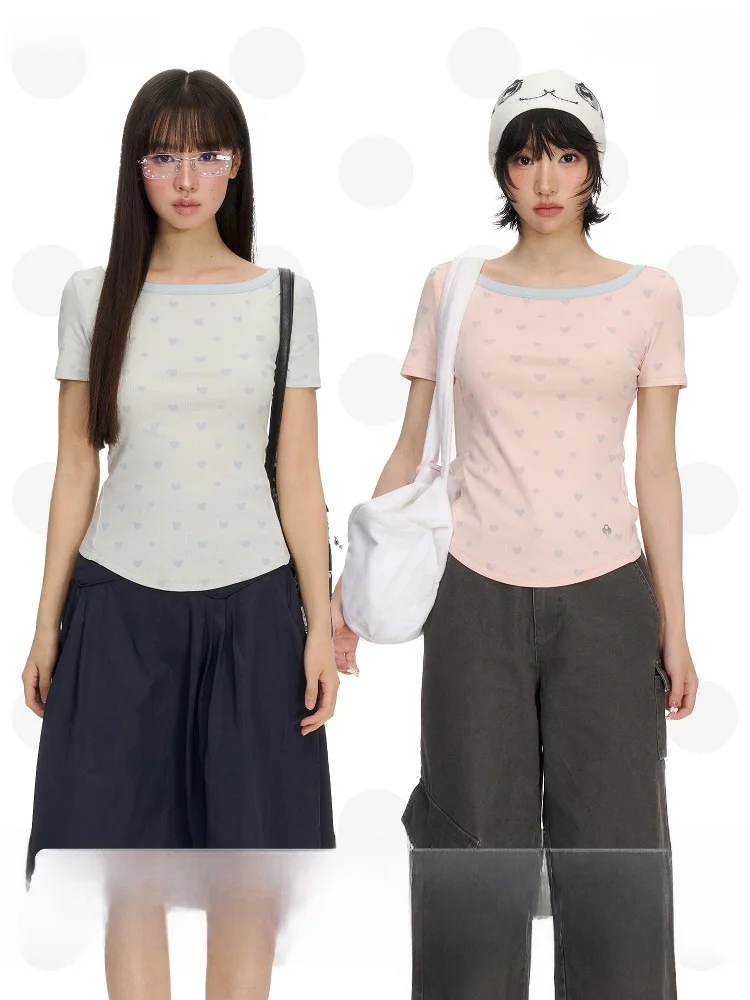 

NECY Футболка с принтом в горошек, женская облегающая летняя футболка Sweet Sle round Ne ort Sve, универсальный дизайнерский топ с дуговым подолом