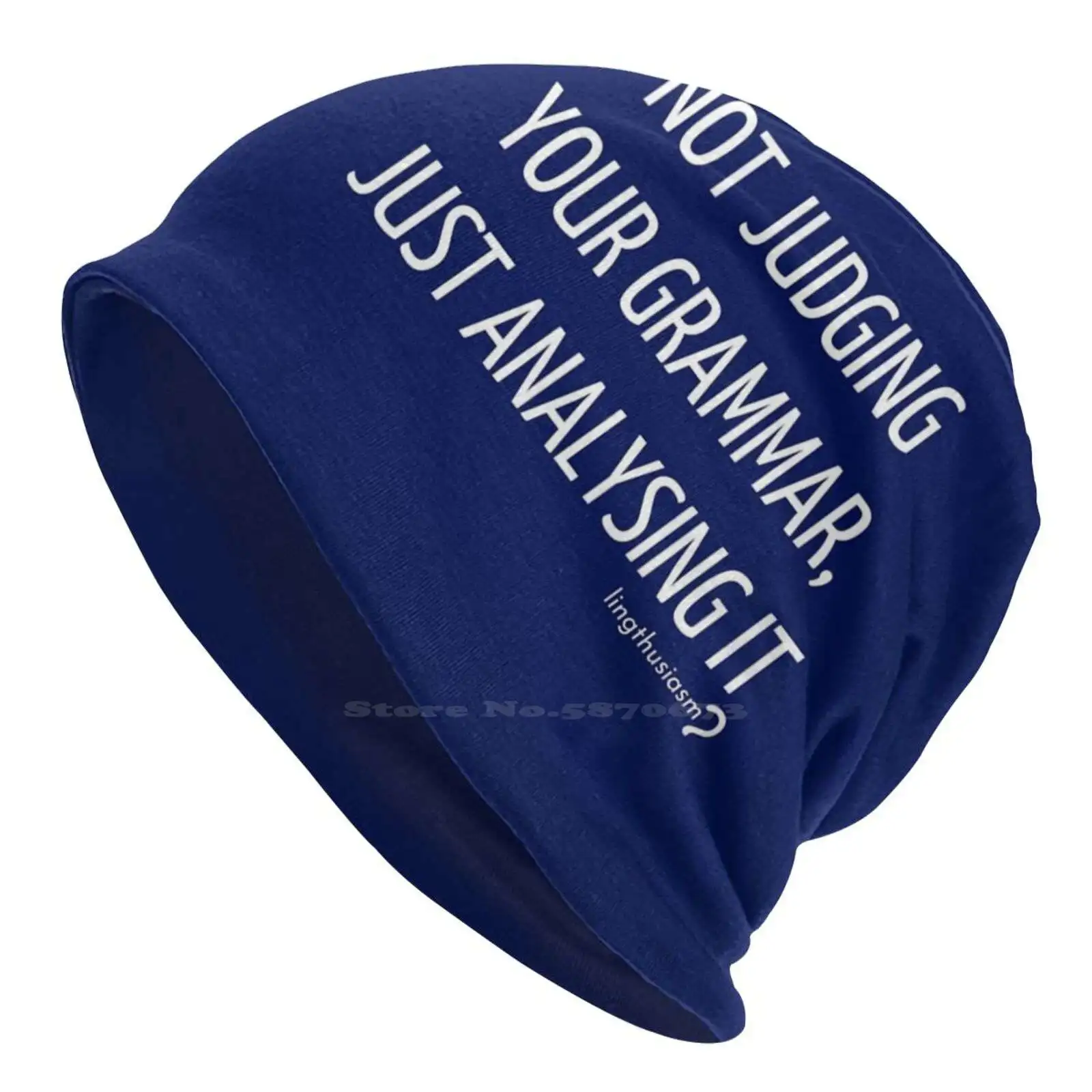 Not Judging Your Grammar , Just Analysing It-Pouch In White On Blue Knitted Hat Warm Beanie Outdoor Caps Languages Lingthusiasm