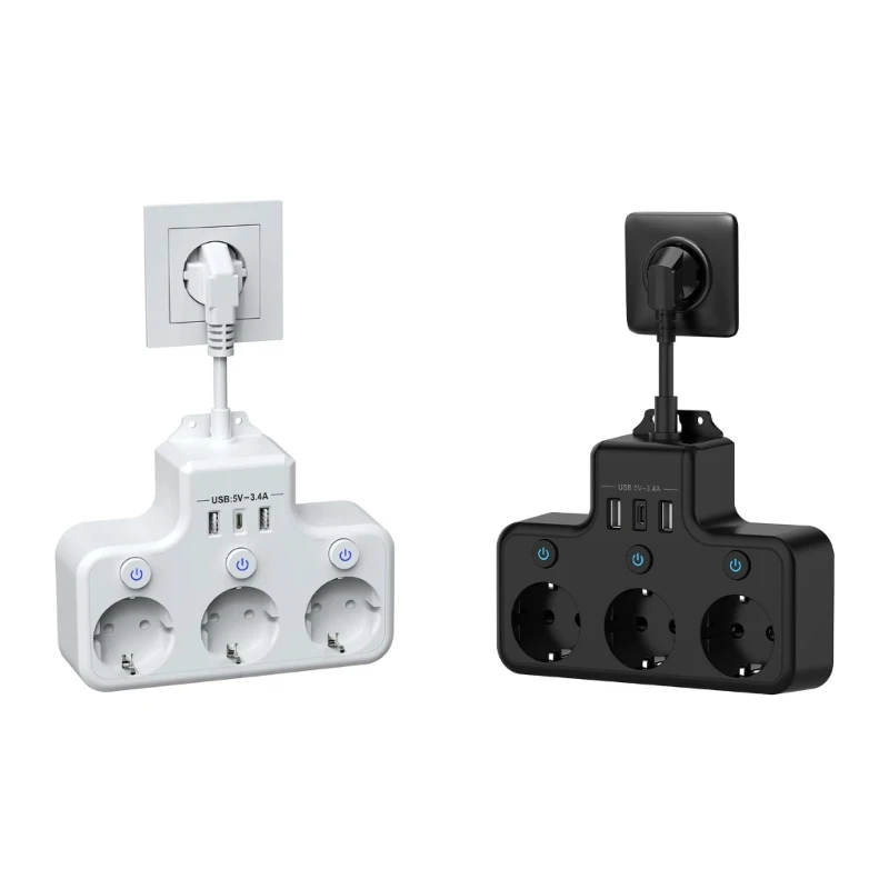 U55C Portable USB Outlet Power Strips 3Sockets Quick Charging Technology Compactly and Child Safety Space Saving Design