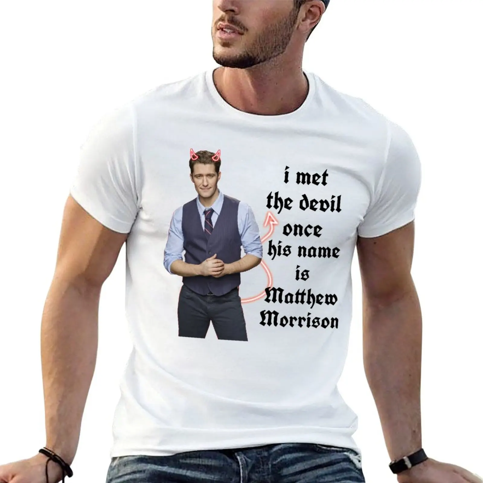 I met the devil once his name is matthew morrison T-Shirt Light Athletic Short Sleeve Tee Shirt