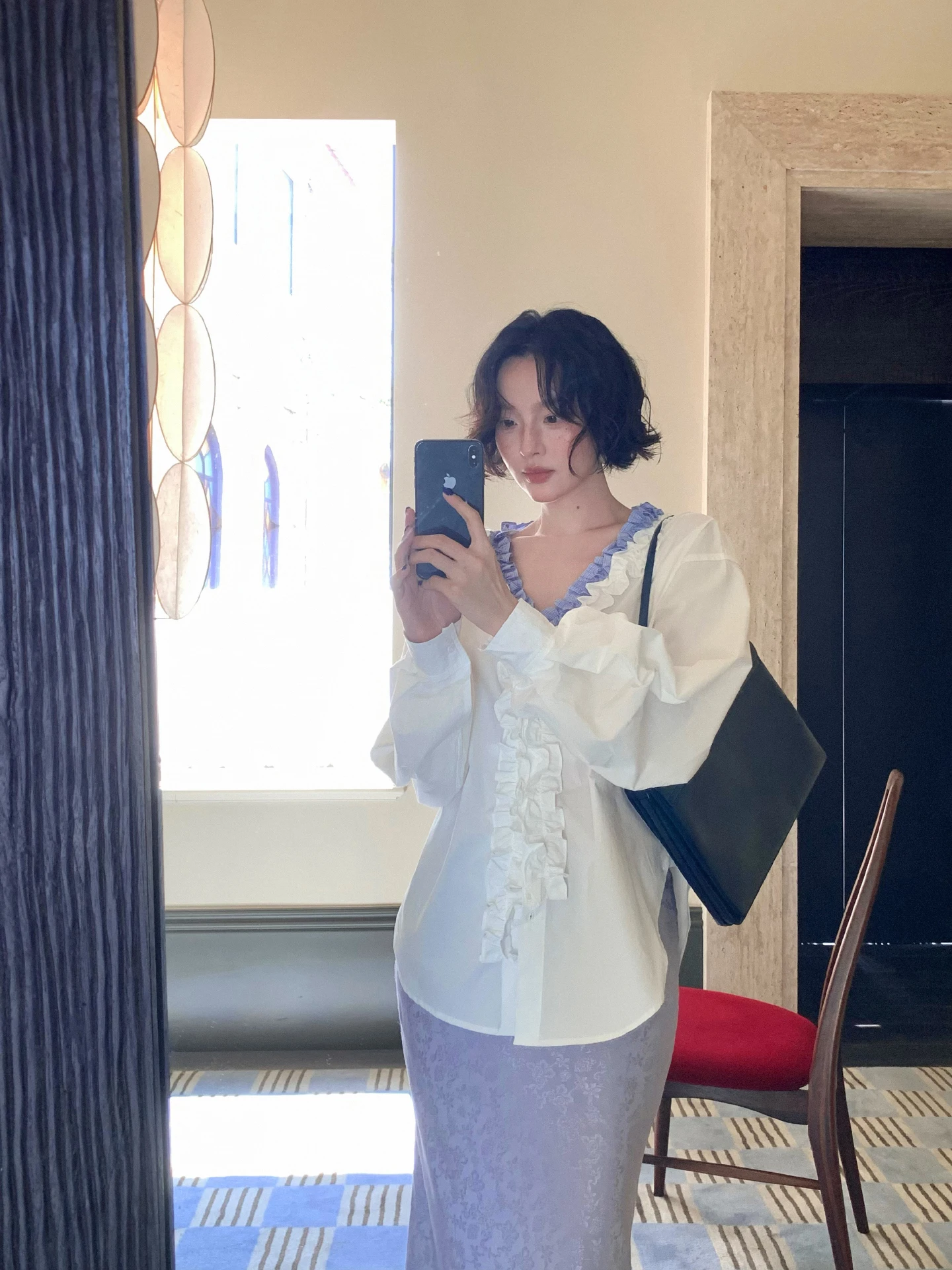 

Retro Cotton Blend V-Ne irt Women's Floral Trim Patchwork Long Sve Breathable Commute Sle Chinese Brand KLF4267