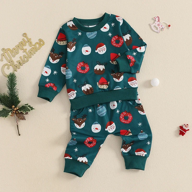 SUNSIOM 0-3 Years Baby Boy Fall Outfit Cute Christmas Print Long Sleeve Sweatshirt and Elastic Waist Pants 2 Piece Clothes