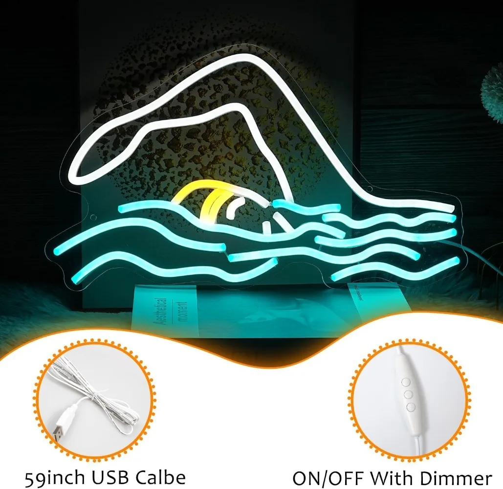 Swim Neon Sign Led Ice Blue White Surfer Neon Cool Pool Wall Light Up Sign Dimmable Swimming Neon for Gym Swimming Room Pool