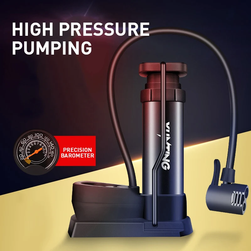 Aluminium Alloy Bicycle Pump with Gauge Foot Pedal Portable Floor Air Inflator External Hose Fits  Bike Foot Pump