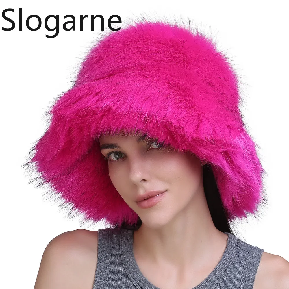 Top Quality Fur Bucket Hats Women 2026 New Year Gifts Fluffy Fur Hat Keep Warm Ladies Furry Caps Presents for Gifts Dropshipping