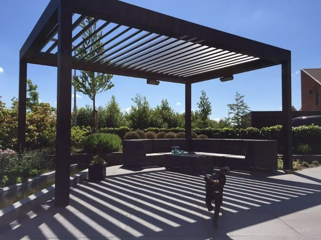 

Outdoor Motorized Gazebo Aluminum Pavilion with LED Light Remote Control Bioclimatic Louvered Roof for Villa Patio and Garden