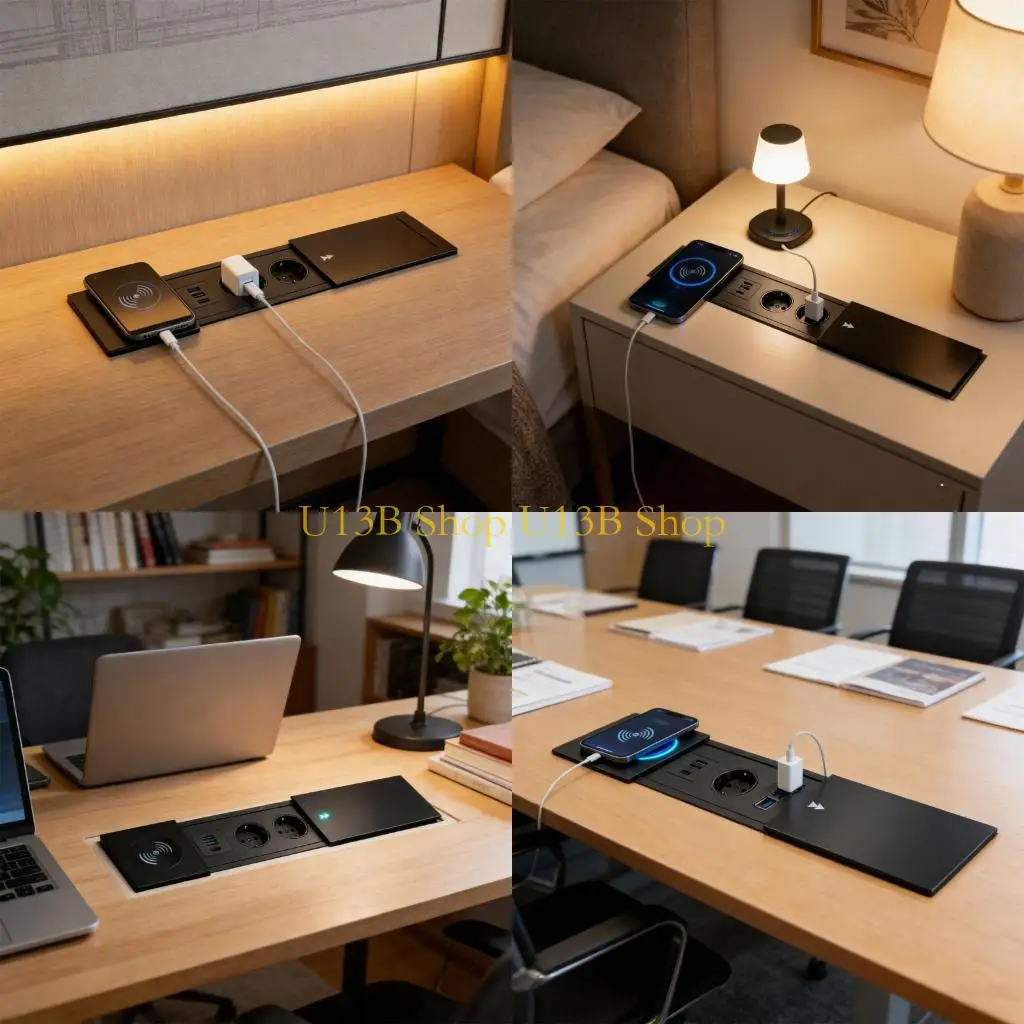 U13B Safety Embedded Desktop Outlet Including Slide Cover Overloading Protections 2 220v Socket2 USB and 1 Type C