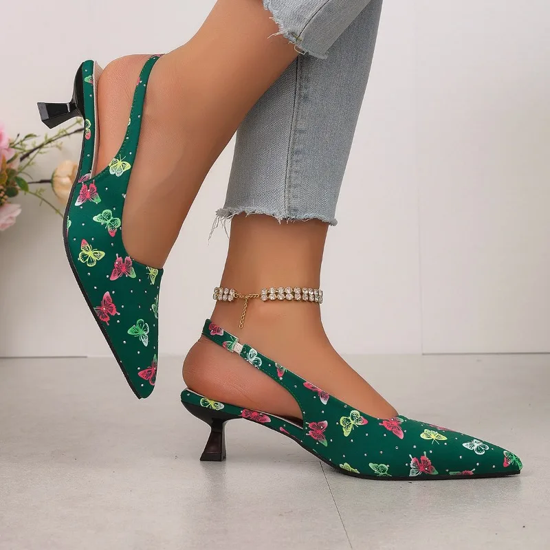 Vintage High Heel Women Sandals Fashion Pointed Toe Singbacks Mules Shoes Summer Elegant Butterfly-knot Dress Sandalias_vogvips.com
