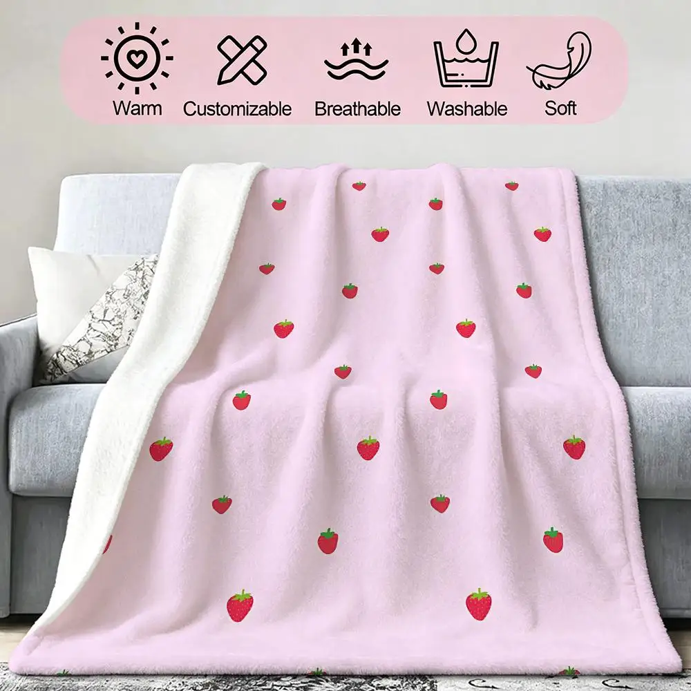 Strawberry Gift for Girls Throw Soft Cozy Flannel Blanket for Couch Sofa Bed, Mid-Century Modern Art Lover Gift