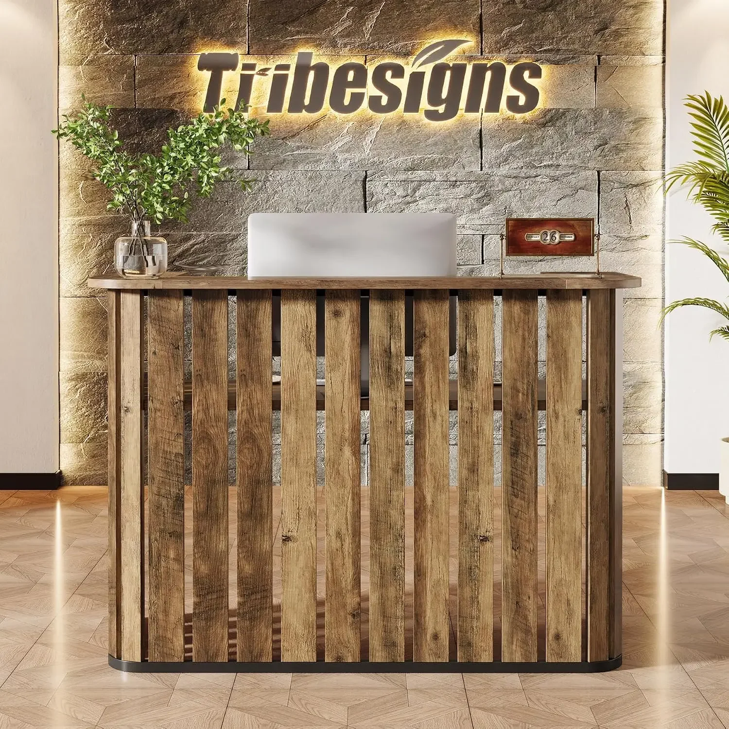 63-Inch Reception Desk with Counter, Modern U-Shaped Front Desk with Private Panel, Retail Checkout Counter Table for Lobby, Sal