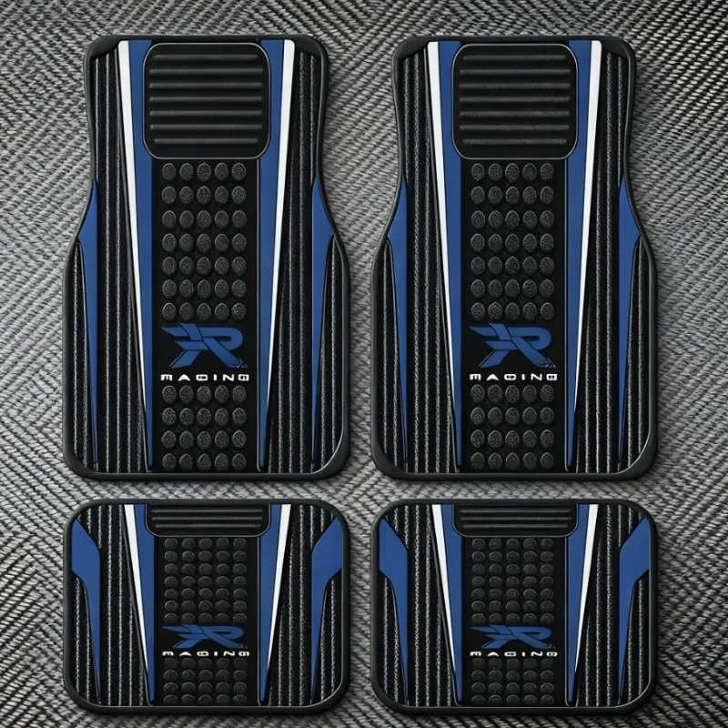 4pcs Set - Universal Patterned Car Floor Mats, Replica Style, Absorbent and Non-slip, Washable, Stylish Interior Protection