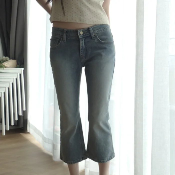 Casual Chic Fashionable Distressed Stretchy High Waist Jeans Capri Pants Blue Cotton 100% Women's Premium Quality Summer 2026