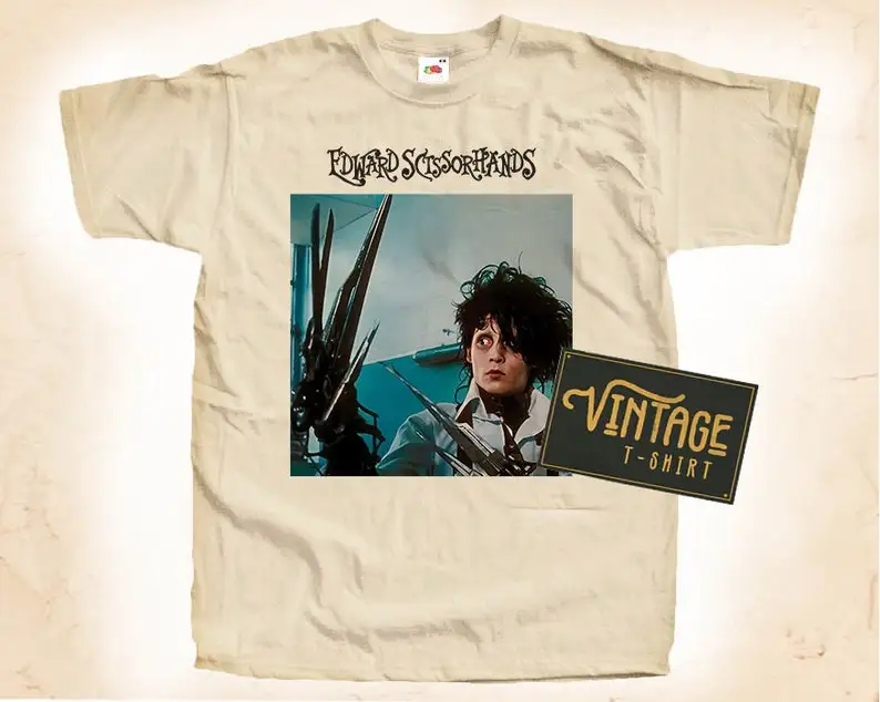 Edward Scissorhands V4 T shirt Tee Natural Vintage Cotton Movie Poster All Sizes