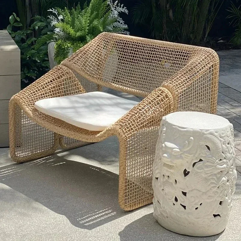 A  Outdoor rattan chair sofa single rattan balcony coffee table