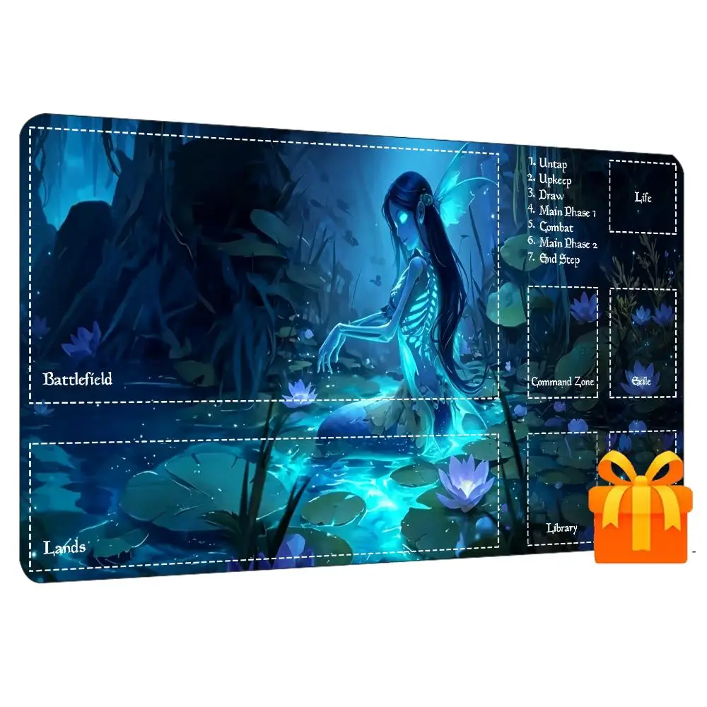 Fantasy Blue Water Spirit Anime Print Gaming MousePad Large Desk Mat Anti-Slip Rubber Base Stitched Edge Keyboard Mat For Office
