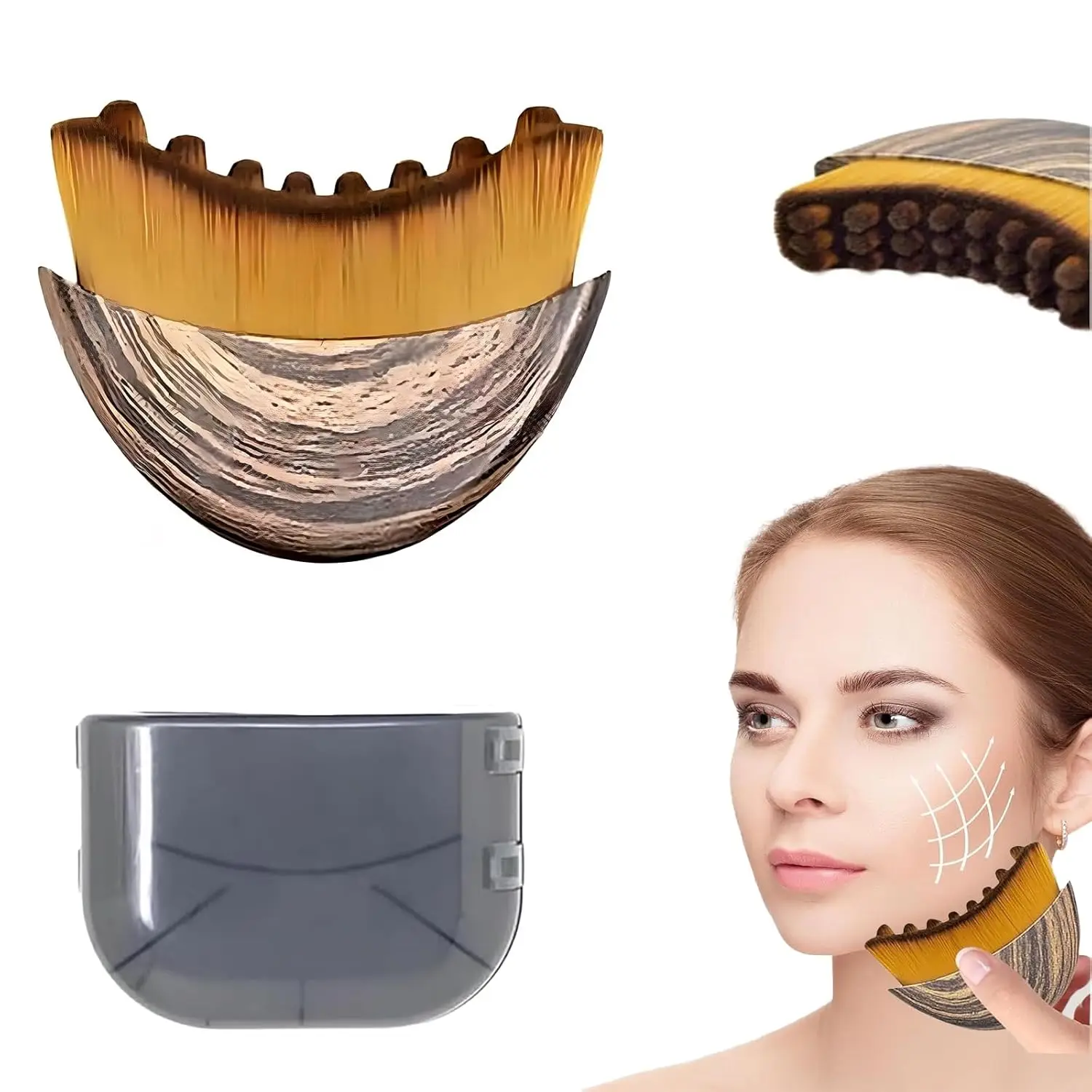 Portable Dry Facial Brush Soft Bristles Contoured Lymphatic Massage Tool Face Sculpting Device Home Spa Gentle Exfoliation Brush